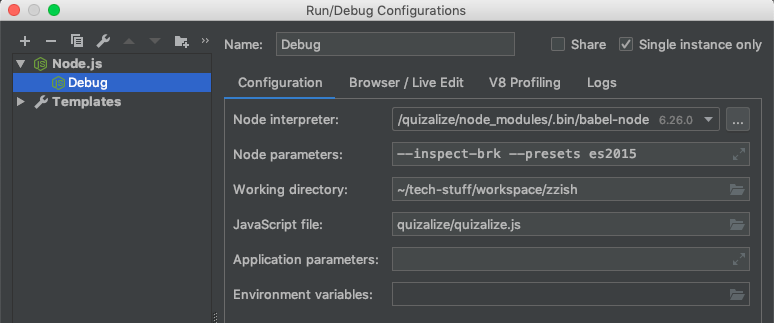 Webstorm debug configuration